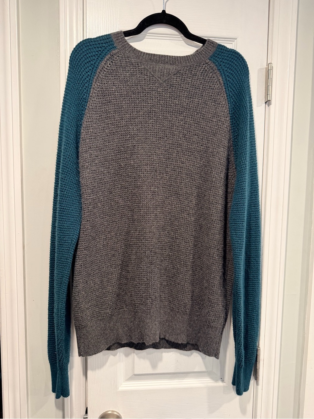J.Crew Merino Size XL Wool Blend Colorblock Raglan Waffle Knit Crewneck Sweater